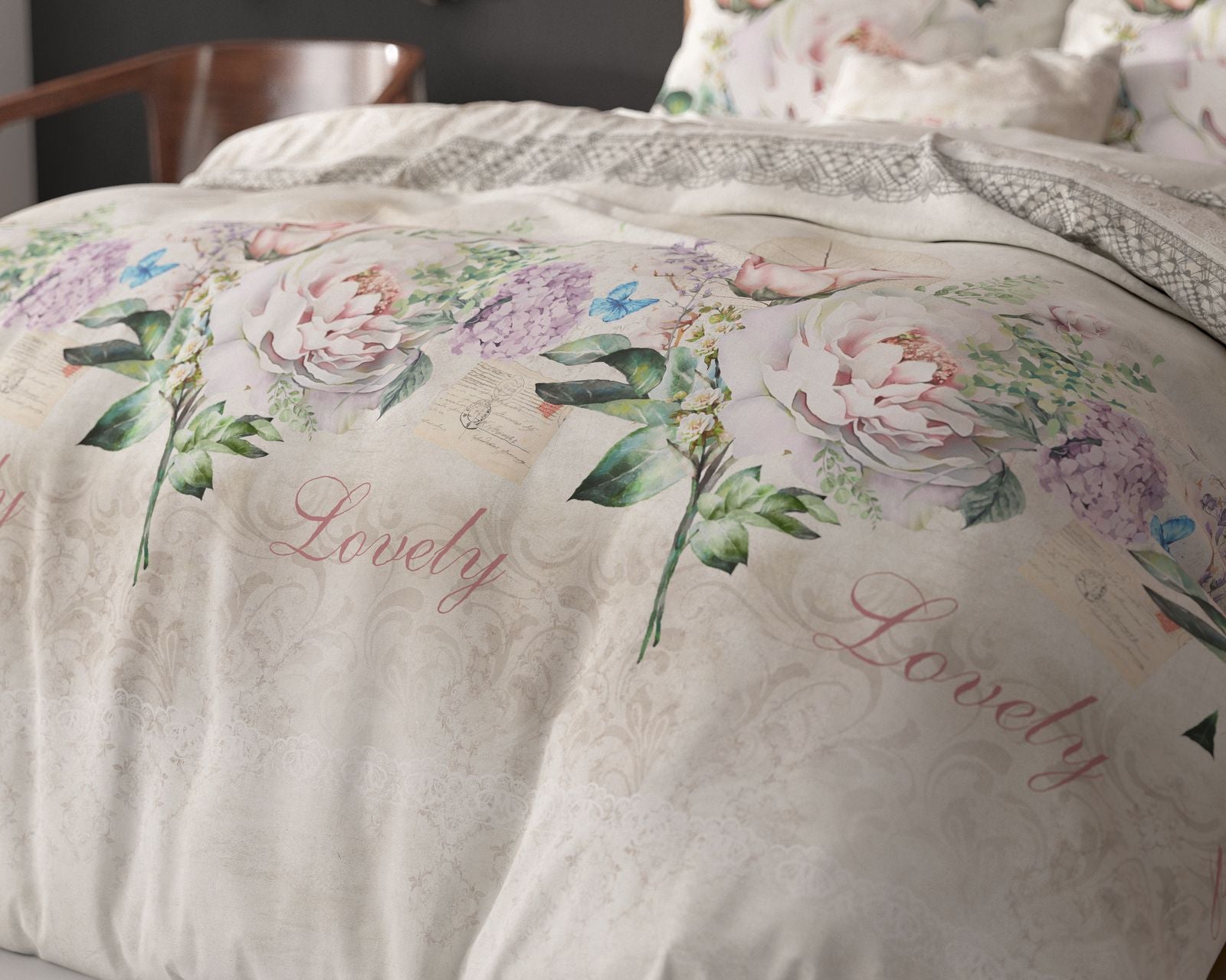 NordDream Elegance Lovely Flower Beige pussilakana 200x220 kaksipuolinen