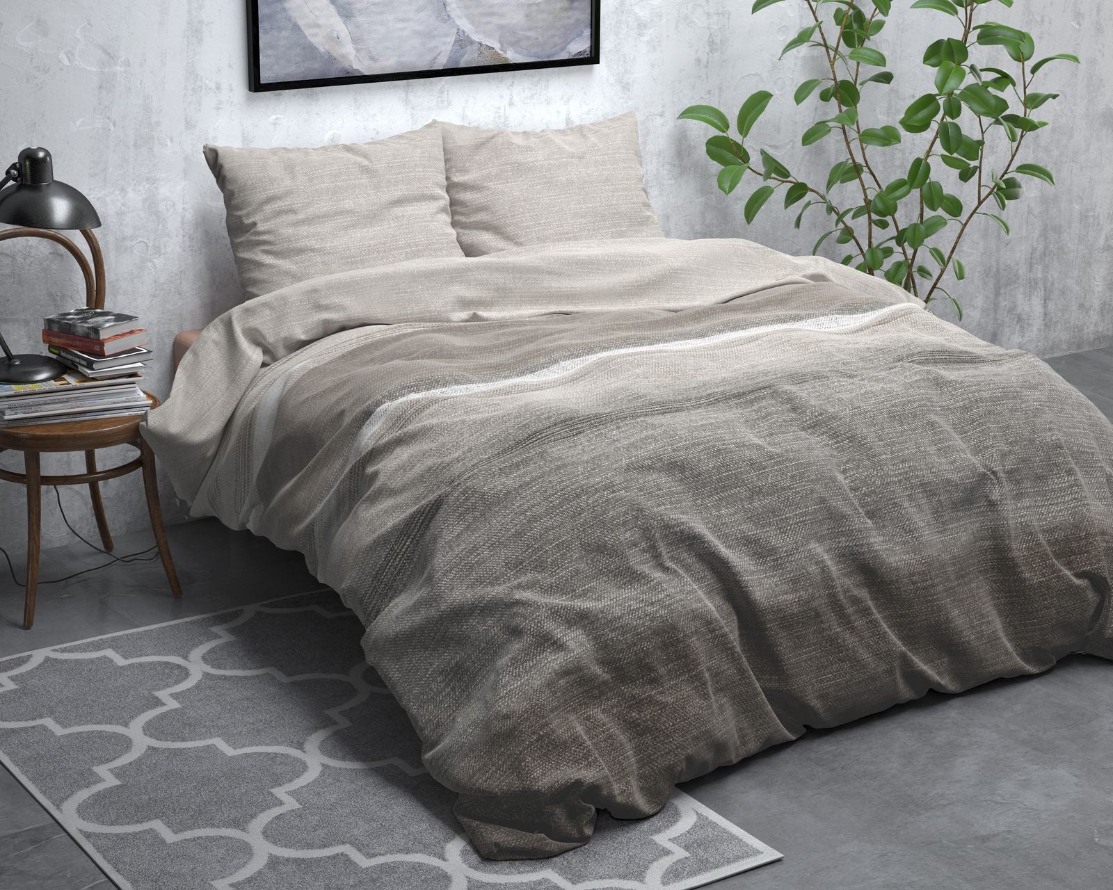 NordDream Flanel Stone Stripe pussilakanasetti taupe 200x220