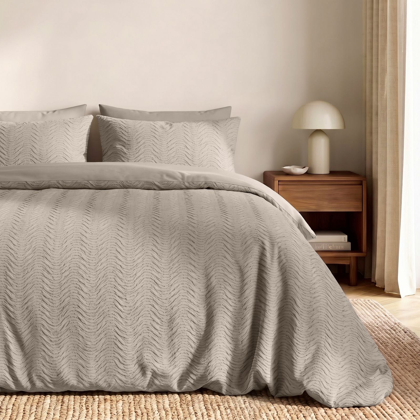 NordDream Embossed Curve pussilakana 140x200 taupe/harmaa