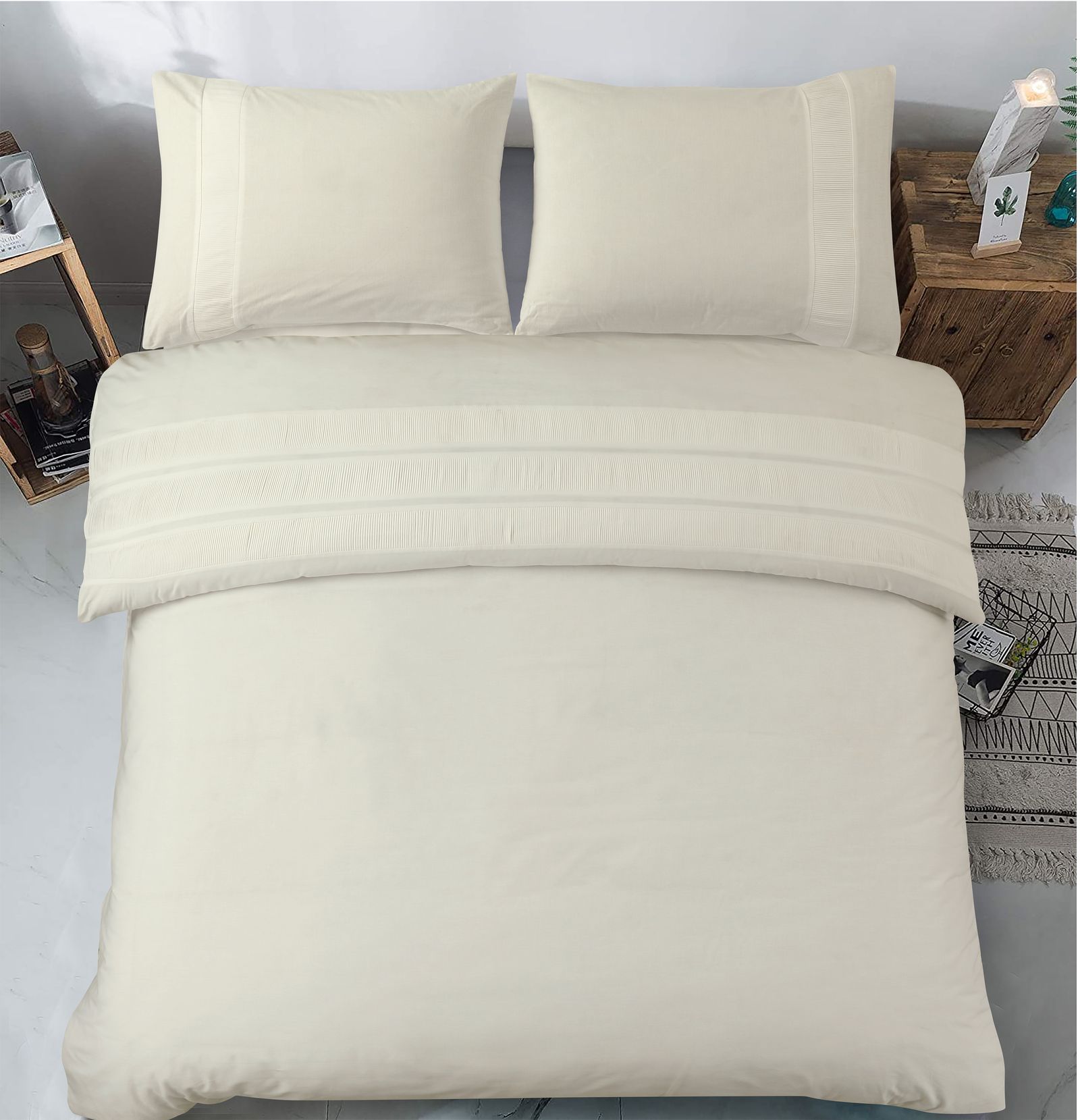 NordDream Bali percale pussilakana creme tyynyliinoilla