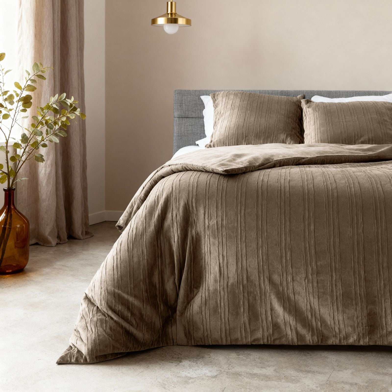 NordDream Velvet Lining pussilakana taupe 200x200/220 cm sametti