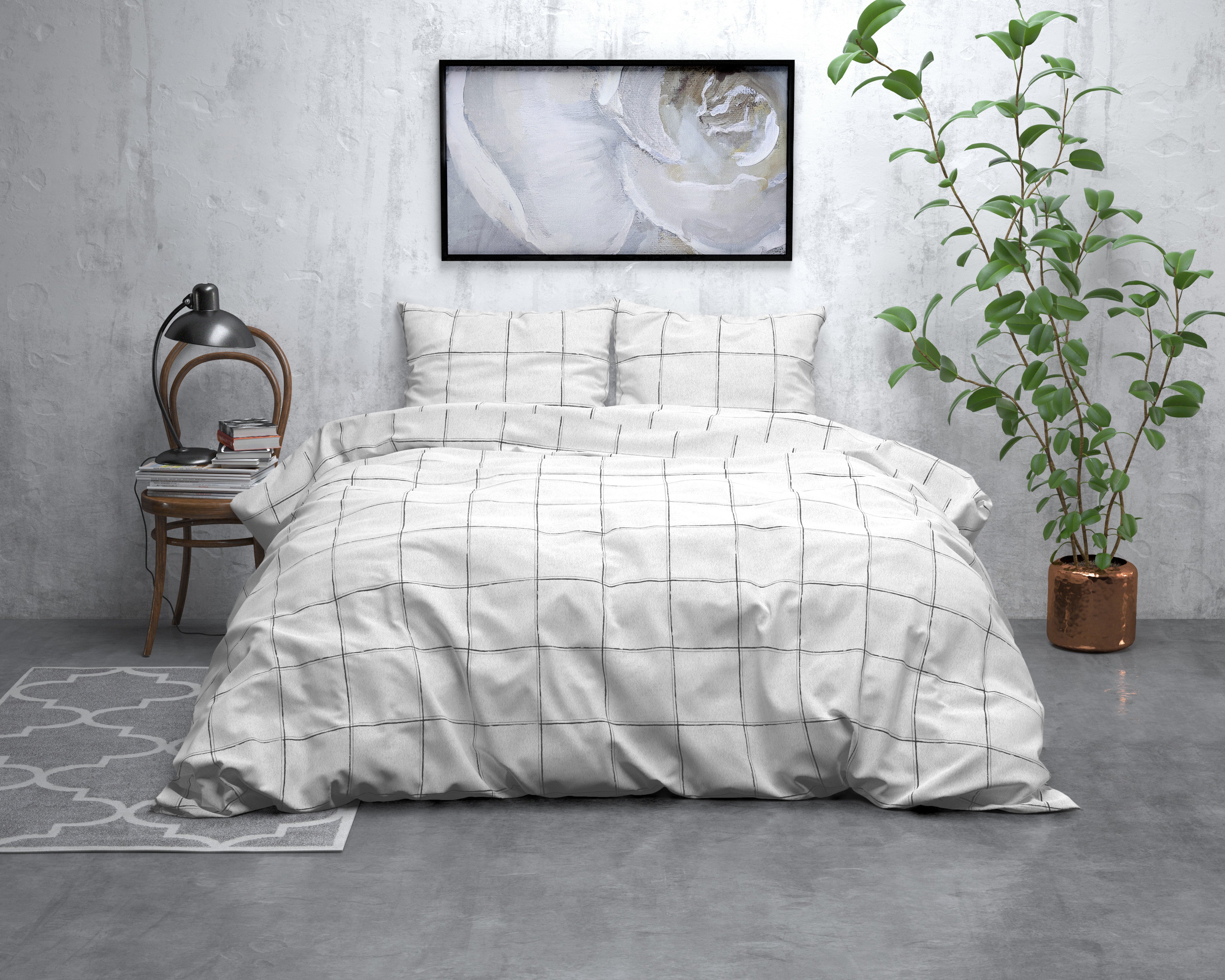 NordDream Flanel Deep check pussilakana 200x200/220 valkoinen