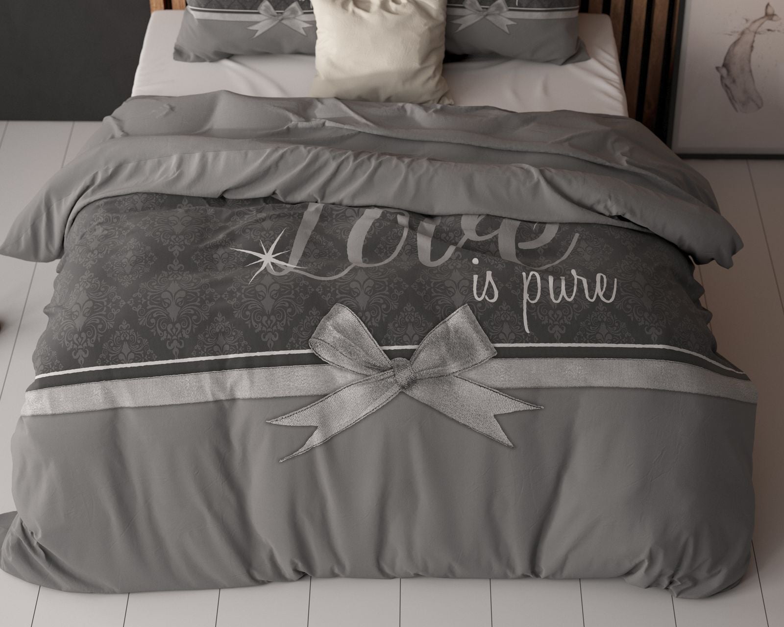 NordDream Essentials Pure Love pussilakanasetti harmaa 200x200 mikrokuitu