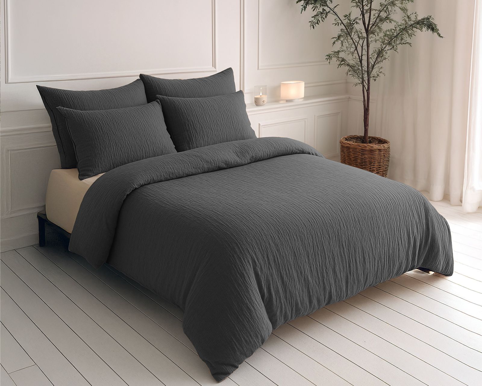 NordDream Lazy musliinipeitto antrasiitti 140x200 sis. tyynyliinat