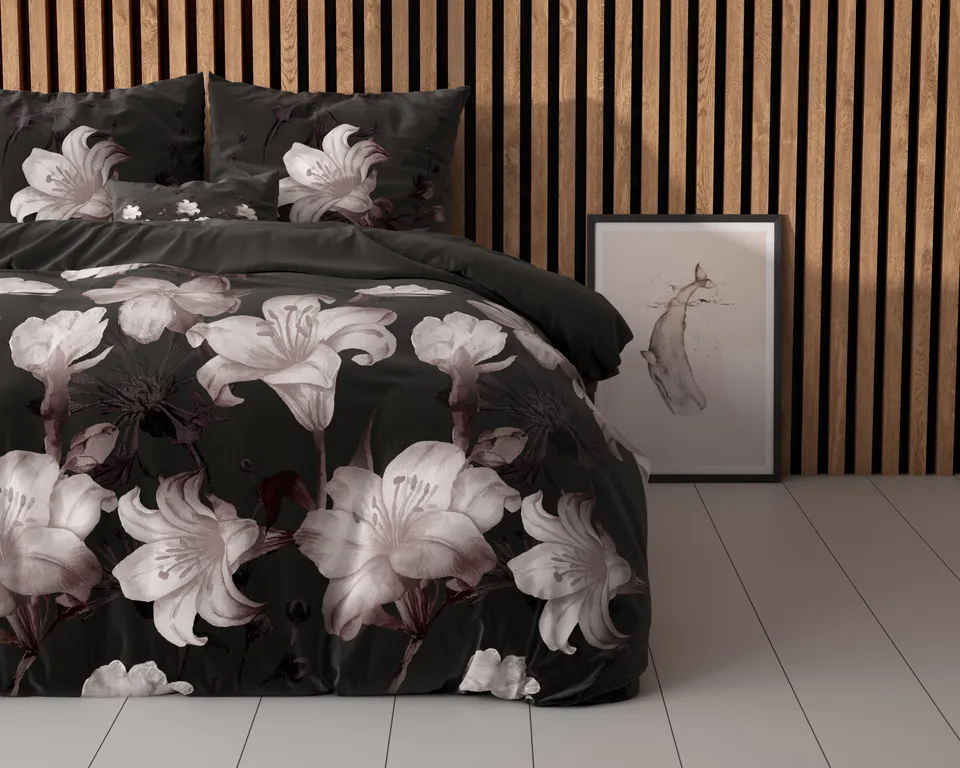 NordDream Elegance Dark Flower pussilakana 140x220 musta