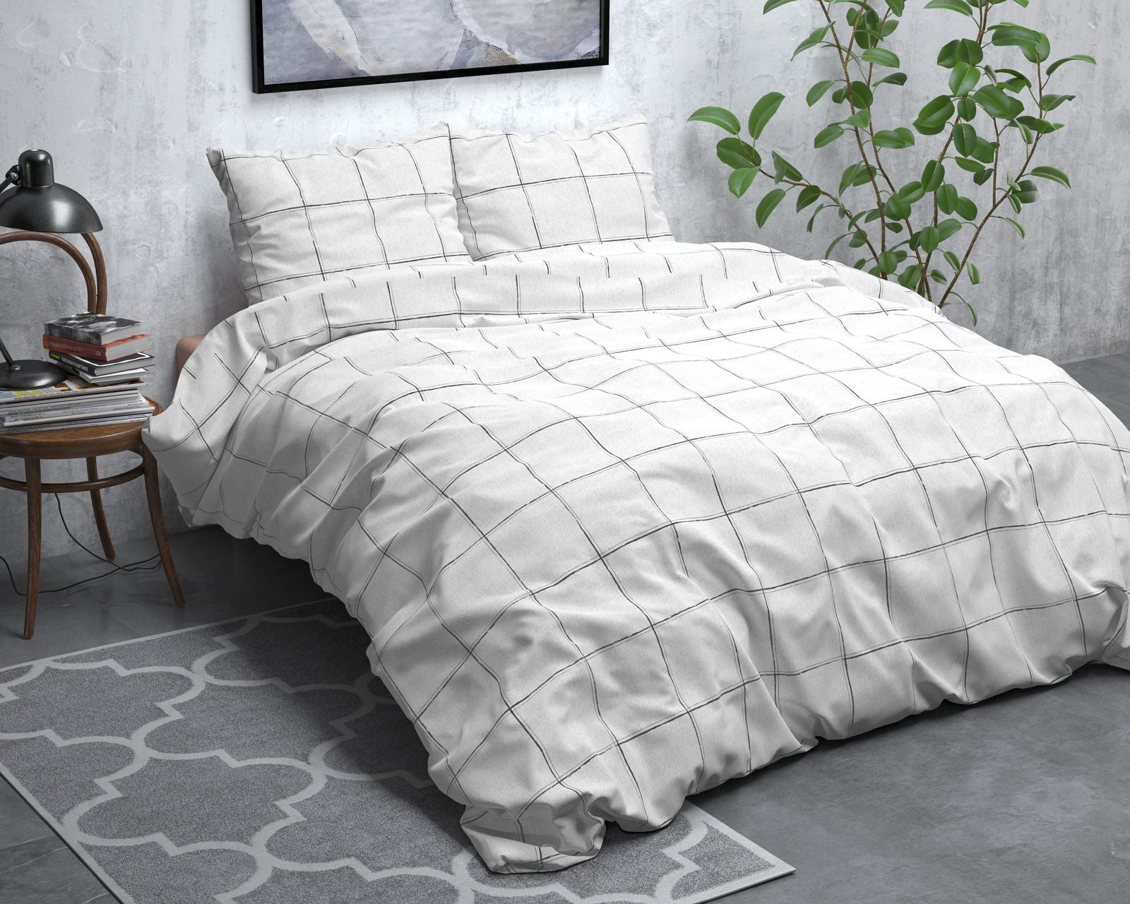 NordDream Flanel Deep check pussilakana 200x200/220 valkoinen