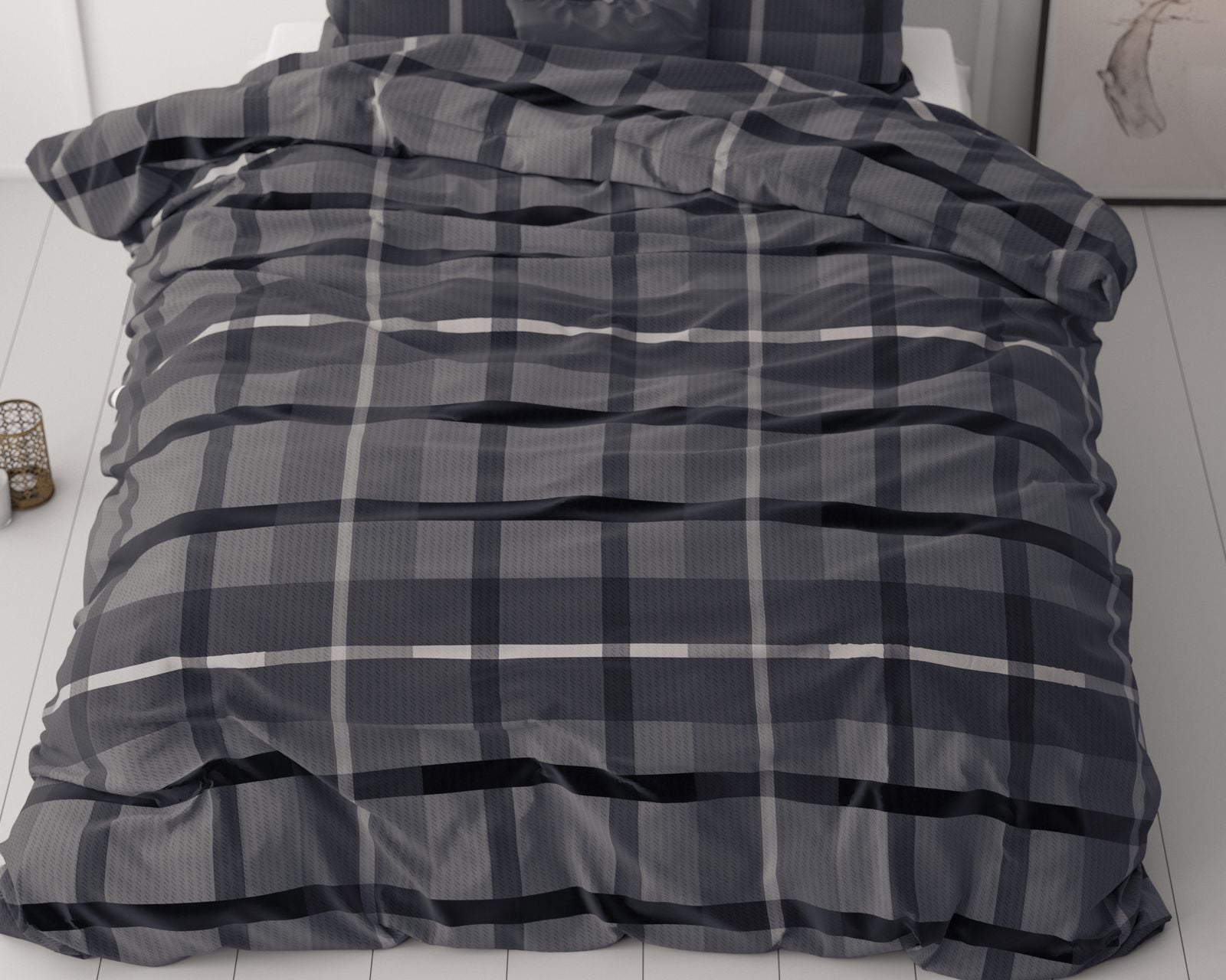 NordDream Classy Vintage Check pussilakana antrasiitti