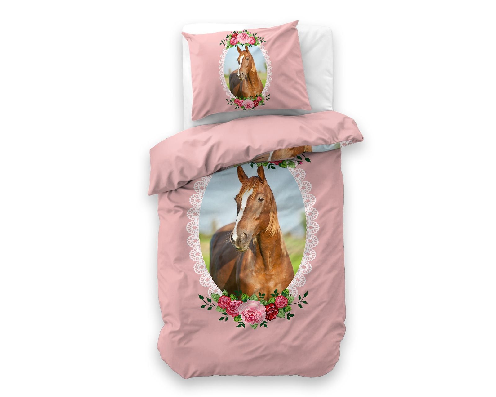 NordDream Kids Cute Horse Roze pussilakana 140x200 mikrokuitu