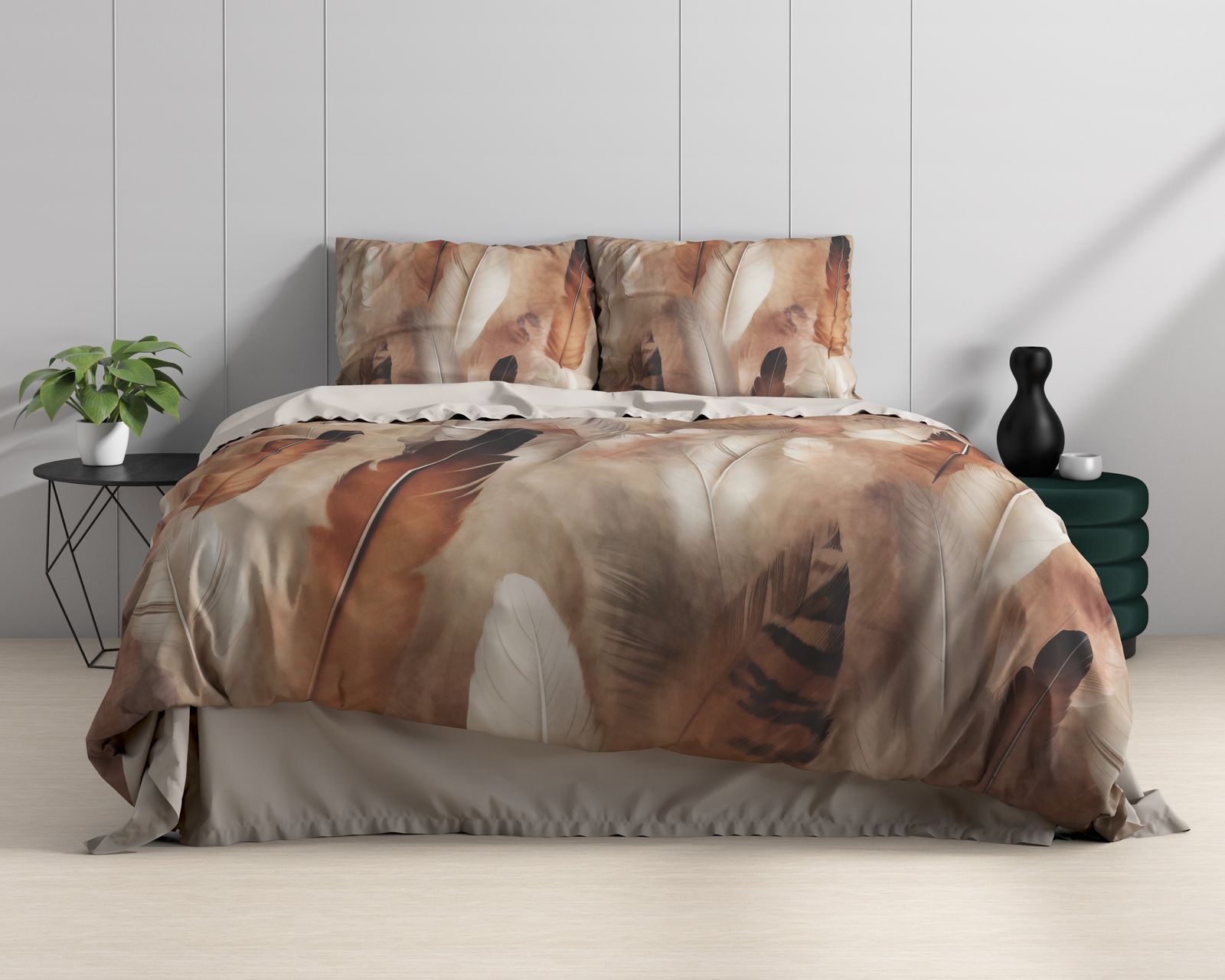 NordDream Wild Feathura pussilakana taupe 240x200/220 satiini