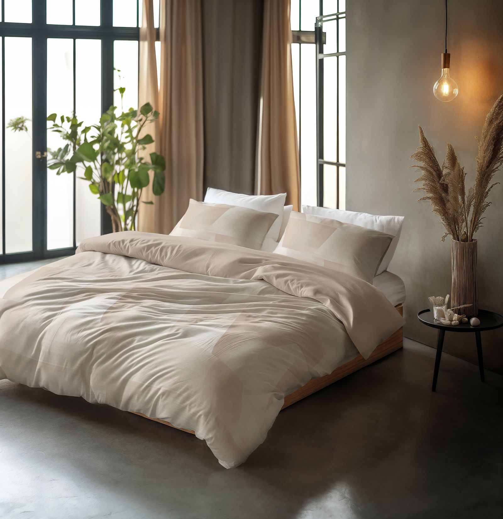 NordDream Pure pussilakana 200x200 beige puuvilla