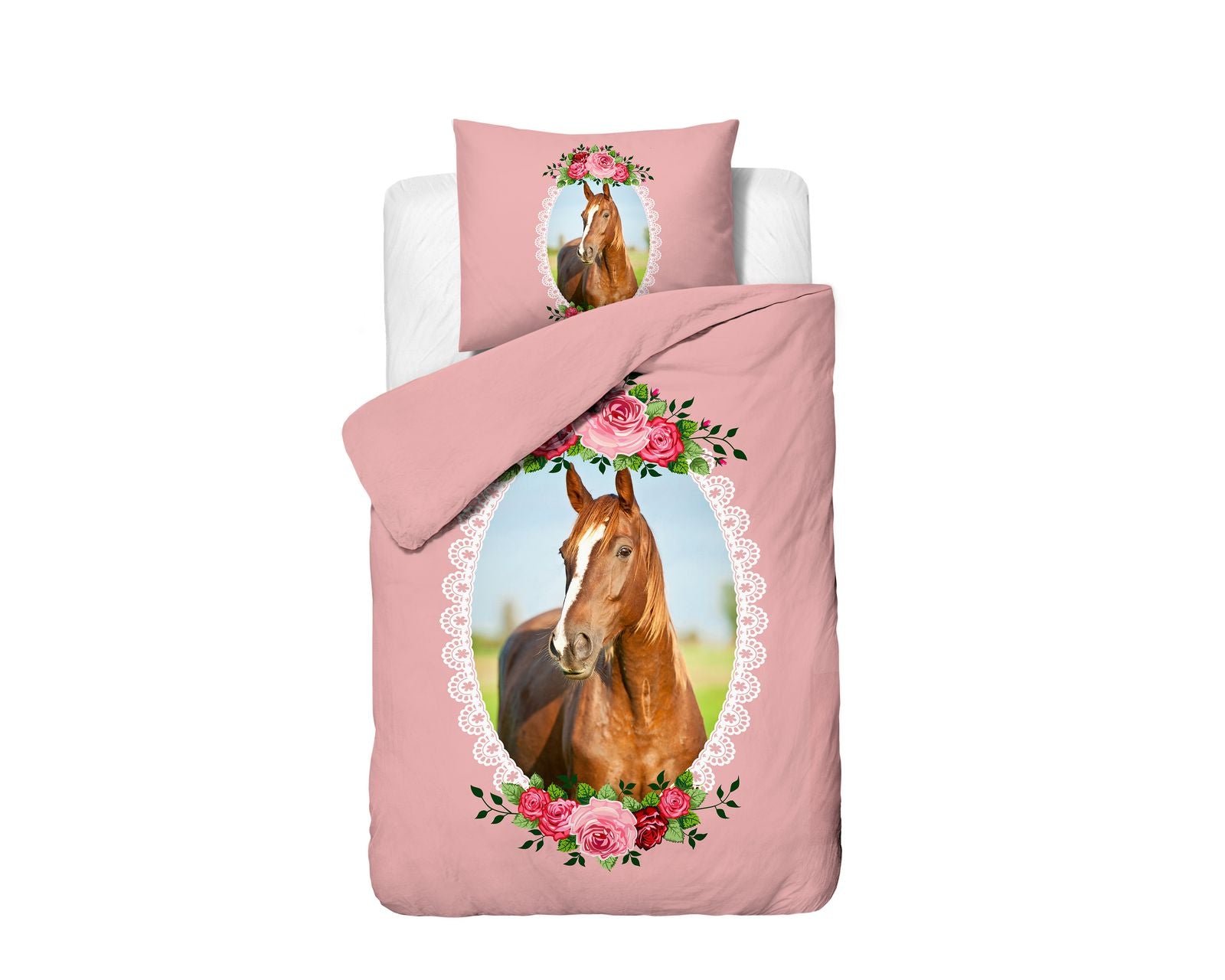 NordDream Kids Cute Horse Roze pussilakana 140x200 mikrokuitu