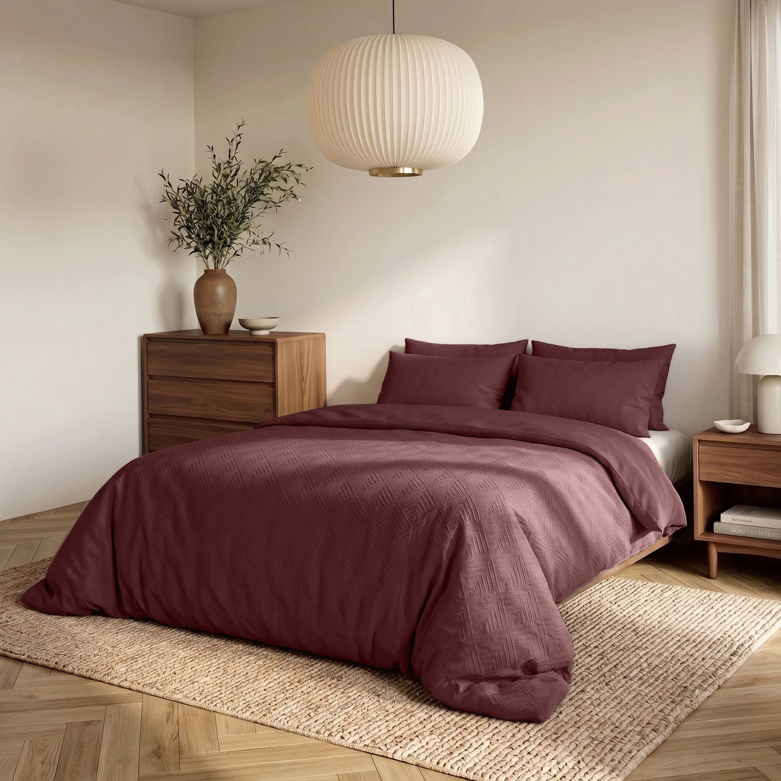 NordDream Embossed Modern Geo 3D pussilakana 140x200/220 bordeaux