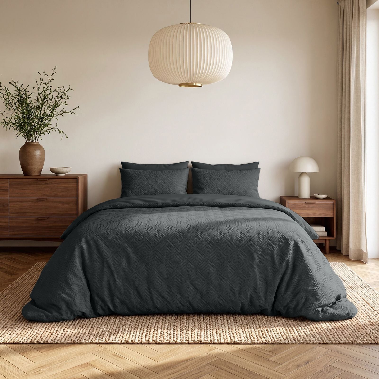 NordDream Embossed Modern Geo 3D pussilakana 200x200 antrasiitti