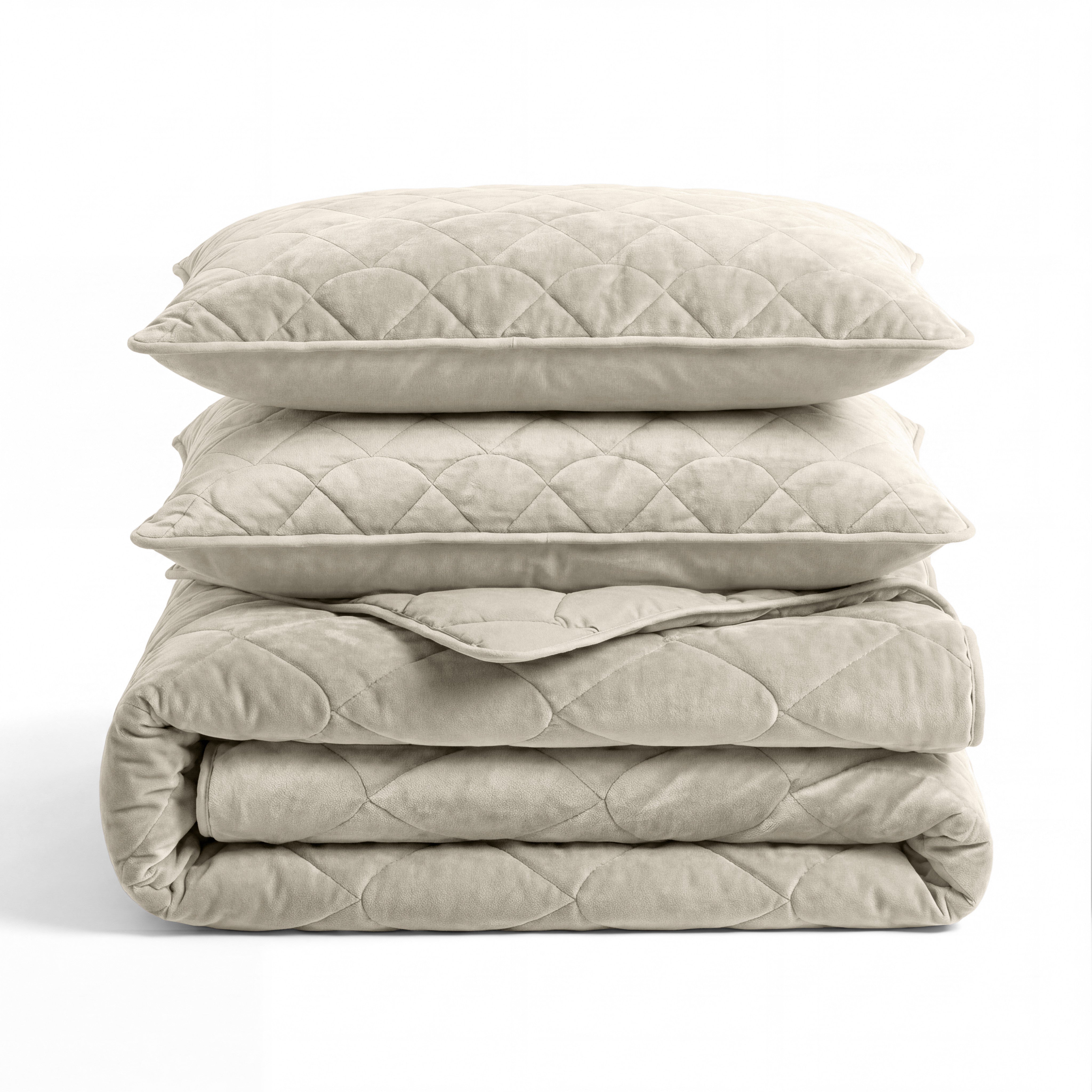NordDream Lazy Velvet pussiton peitto taupe/harmaa tyynyliinoilla