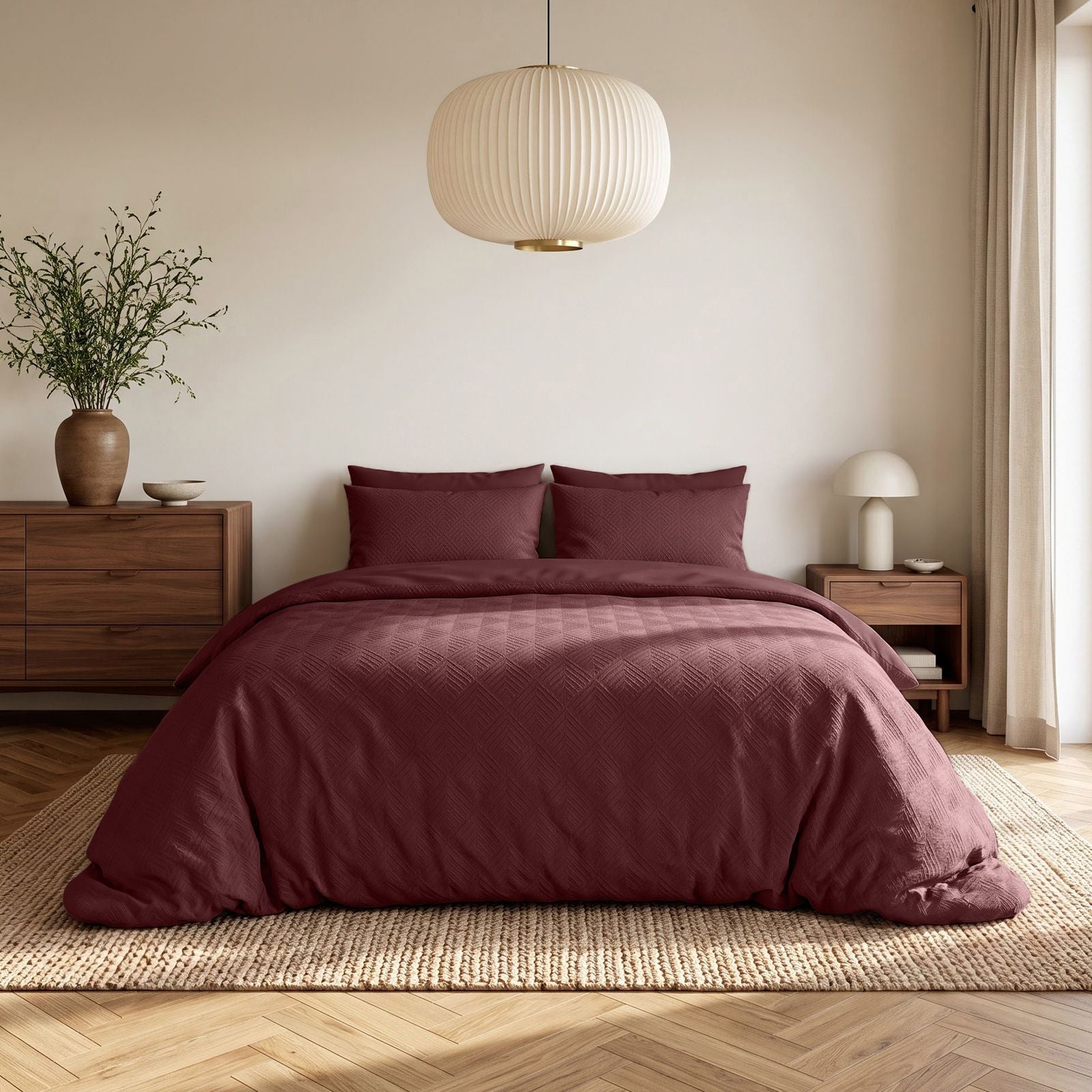 NordDream Embossed Modern Geo 3D pussilakana 140x200/220 bordeaux