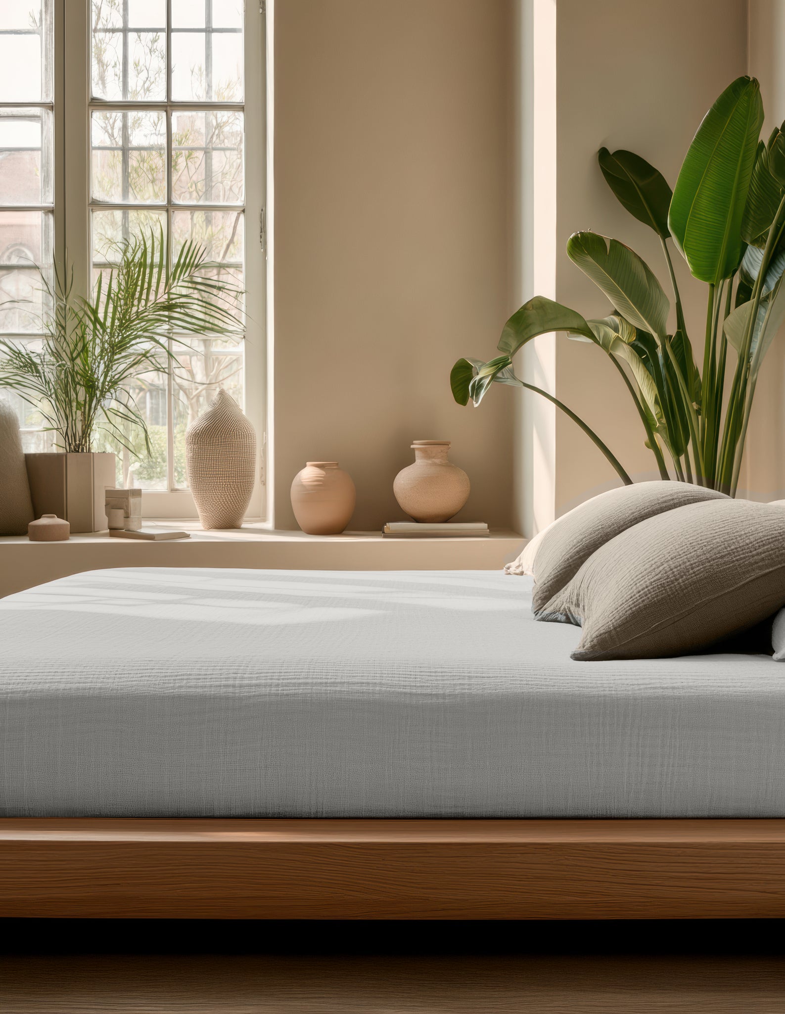 NordDream Mousseline aluslakana 90x200+30 cm kerma musliini