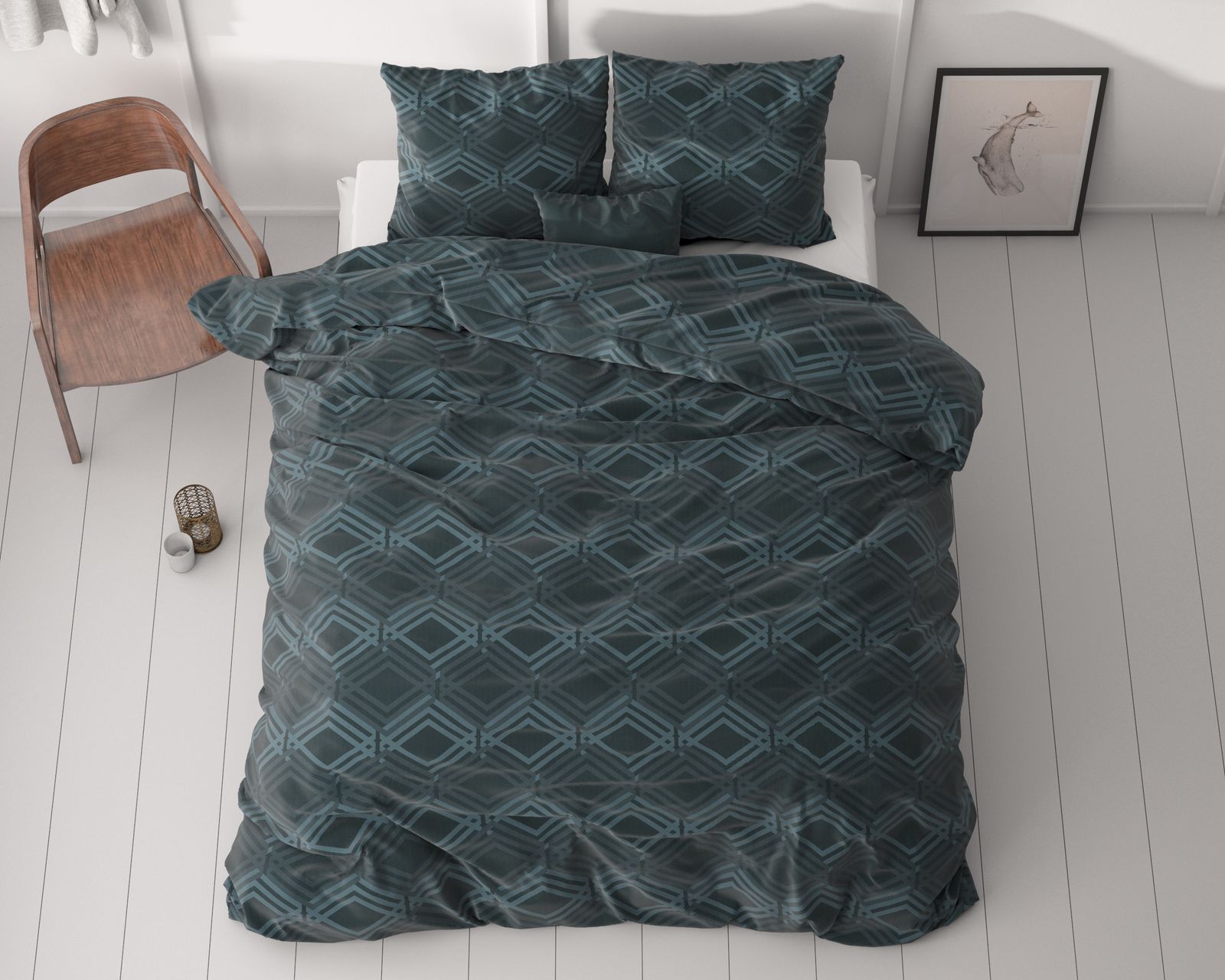 NordDream Classy Wavey pussilakana 240x200 navy mikrokuitu