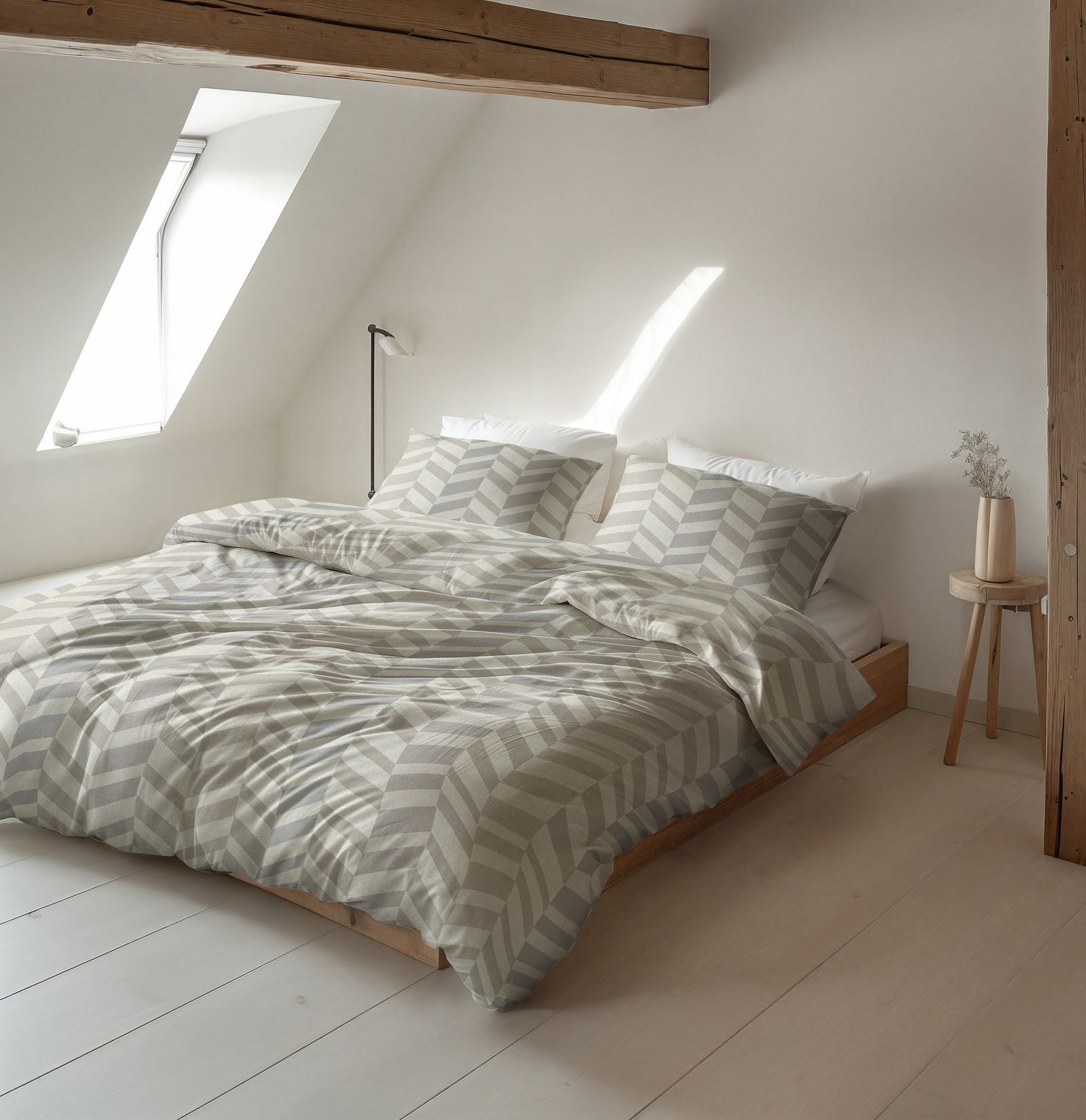 NordDream Flanel Chevron pussilakana beige flanelli lämmin