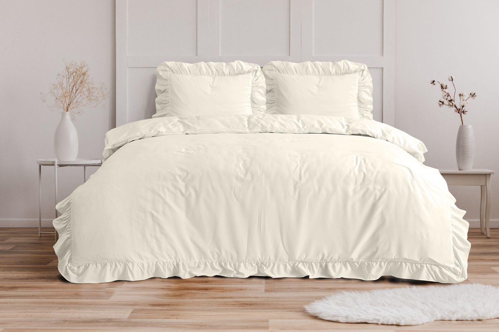 NordDream Fresh Ruffles pussilakana mikrokuitu kerma 200x220 cm