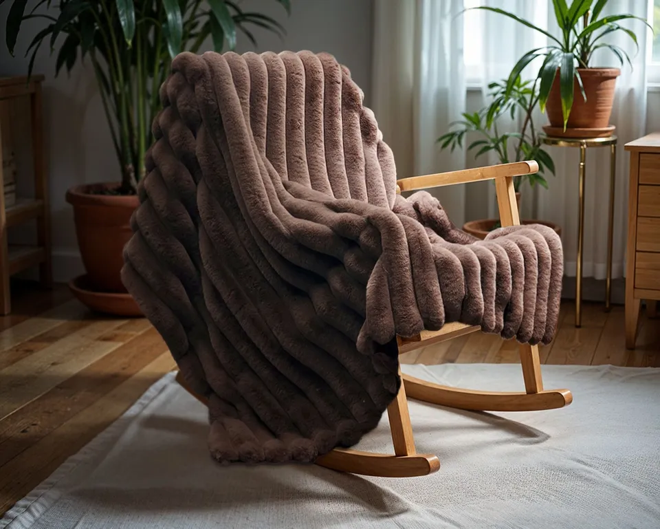 NordDream Rib Rabbit Fur torkkupeitto 150x200 taupe tekoturkis