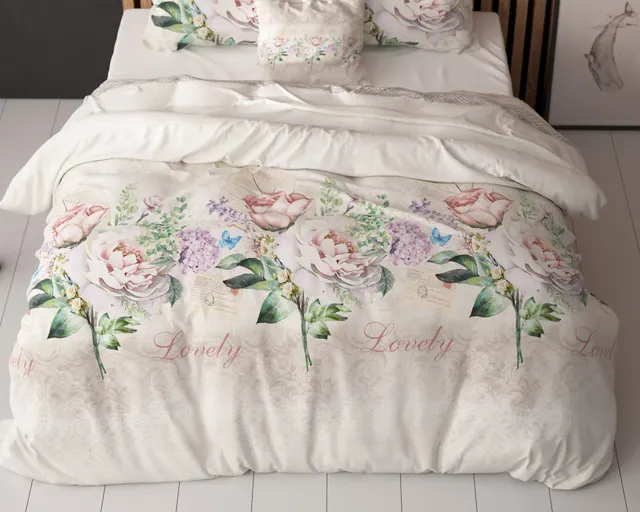 NordDream Elegance Lovely Flower Beige pussilakana 200x220 kaksipuolinen