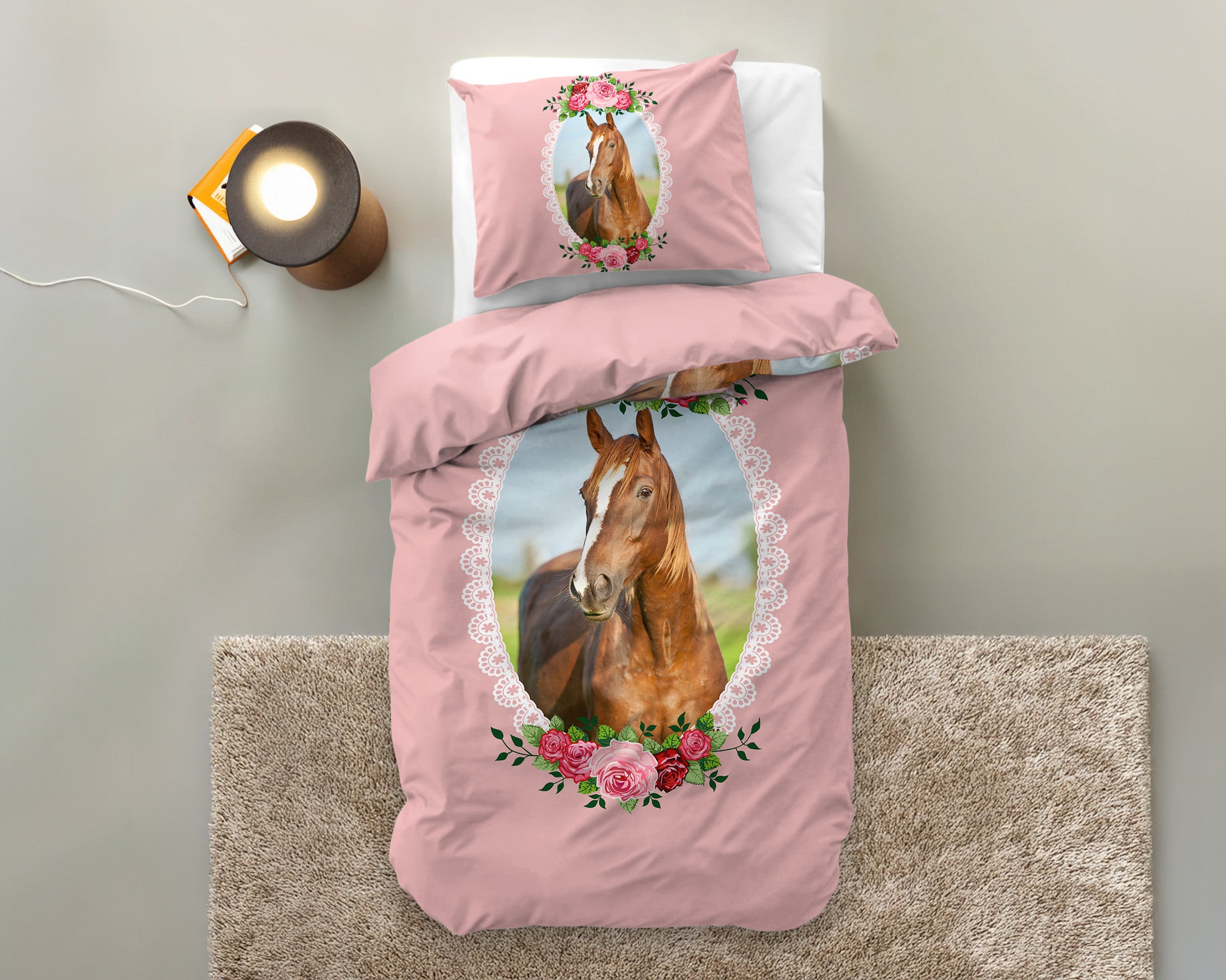 NordDream Kids Cute Horse Roze pussilakana 140x200 mikrokuitu