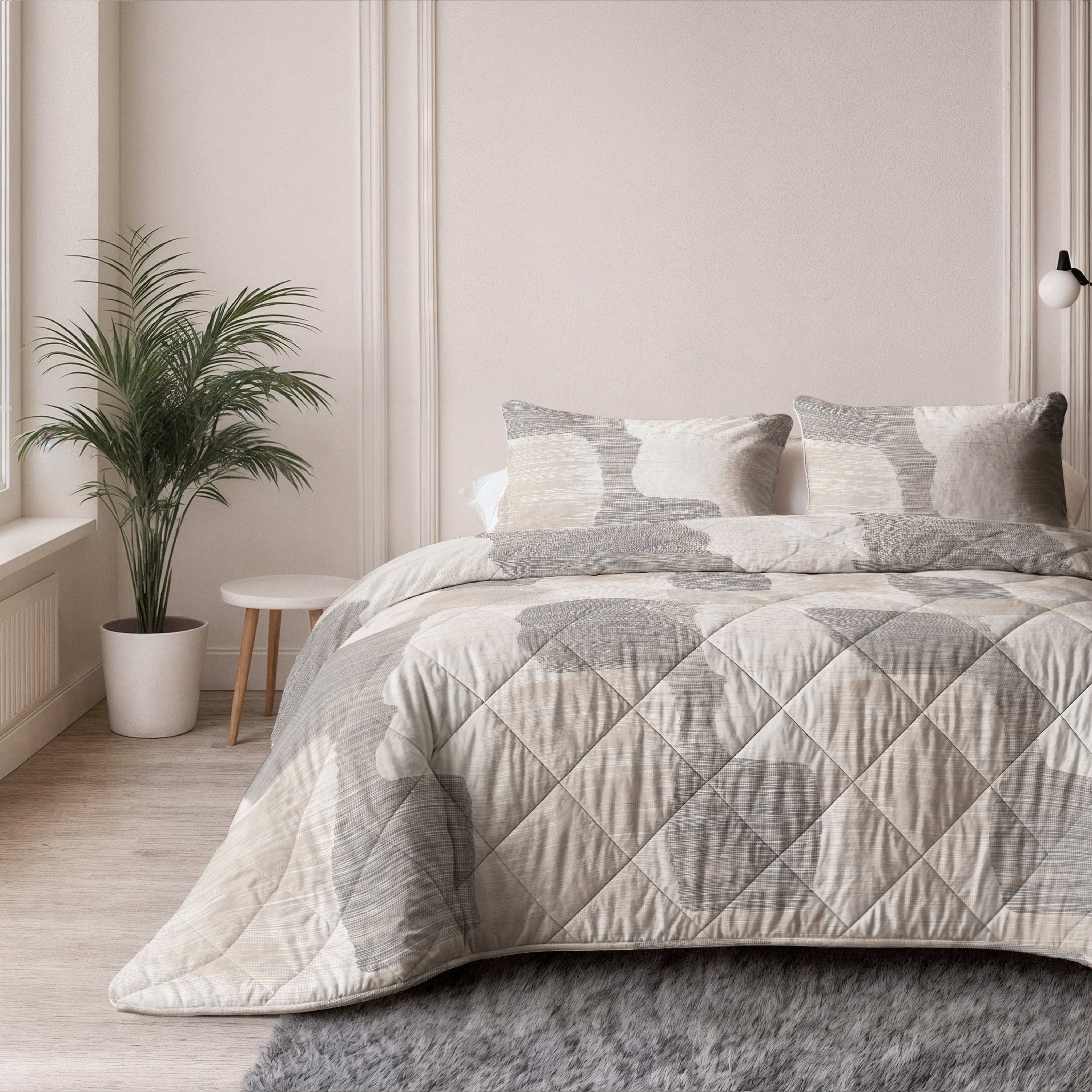 NordDream Lazy Checkered peitto beige-harmaa 200x220 ruutu