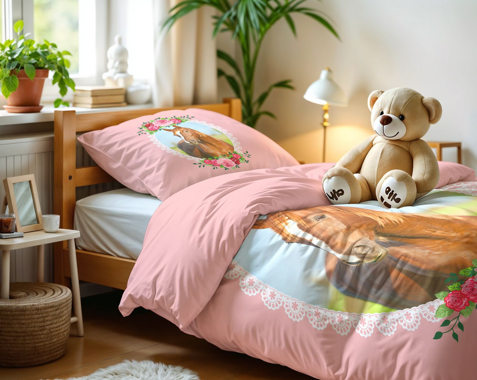 NordDream Kids Cute Horse Roze pussilakana 140x200 mikrokuitu
