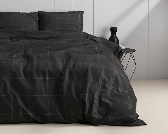 NordDream Satijn Deep Check pussilakana 140x220 harmaa ruutu