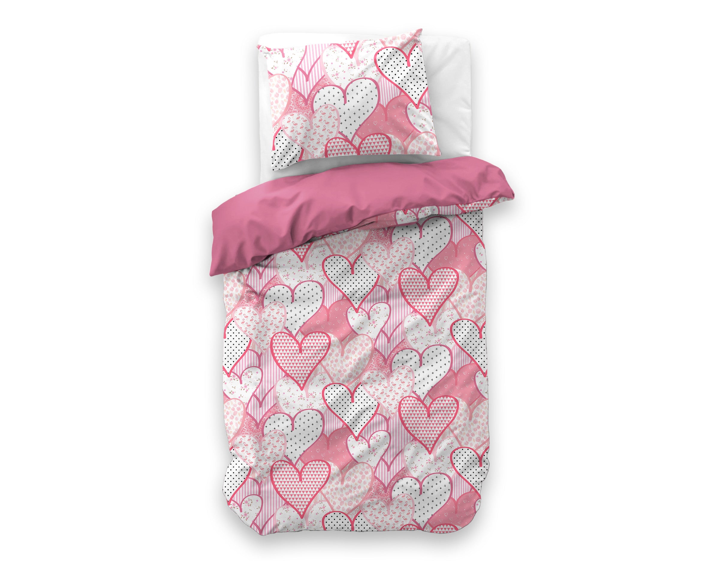 NordDream Kids Hearts Love pussilakanasetti 140x200/220 roosa