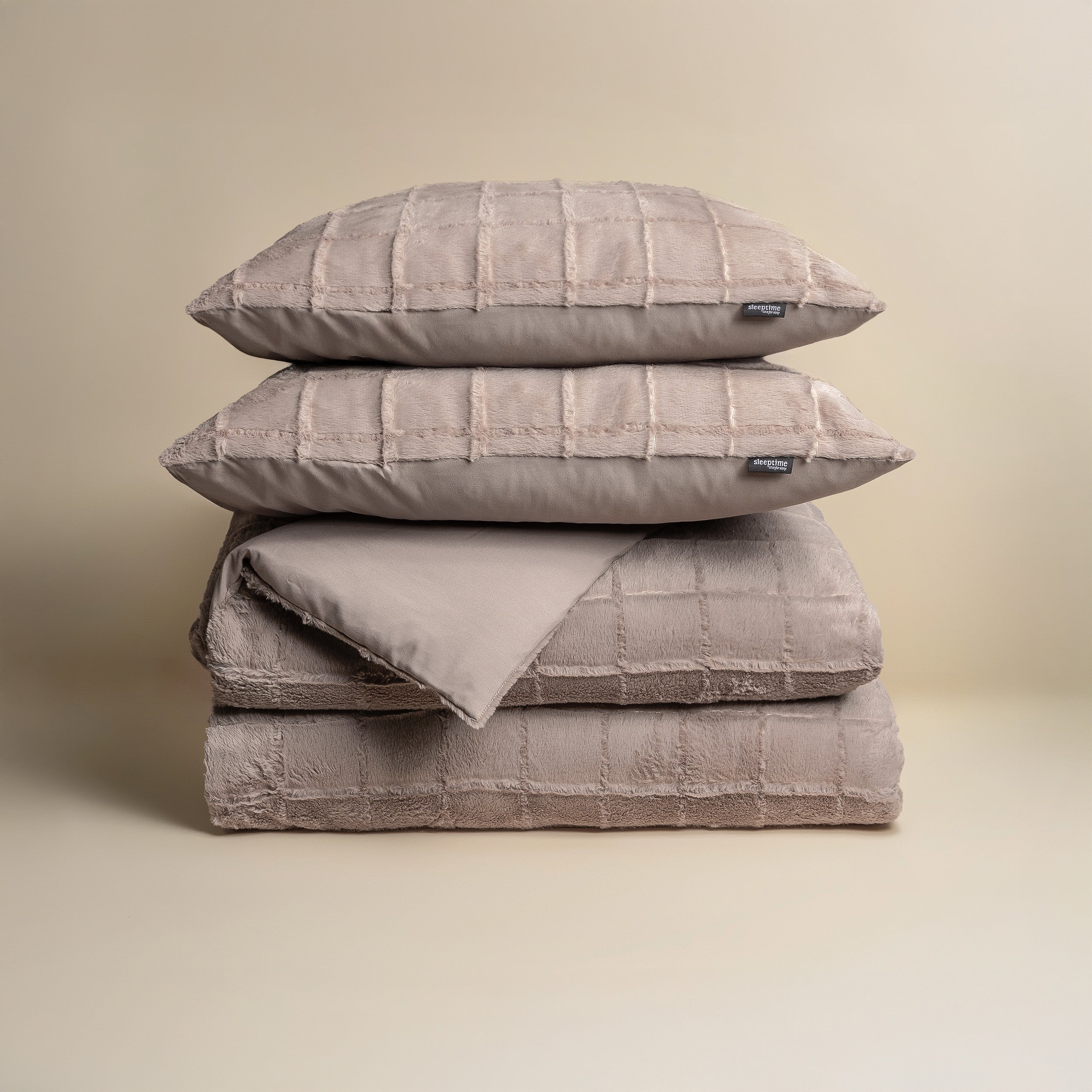NordDream Teddy Faux Fur Check Taupe pussilakana 140x200/220