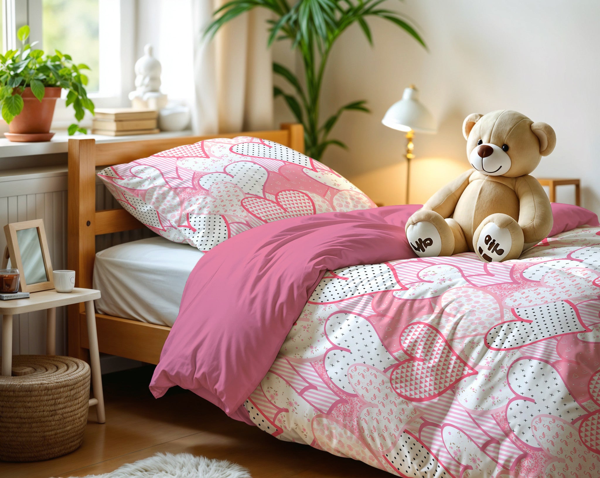 NordDream Kids Hearts Love pussilakanasetti 140x200/220 roosa