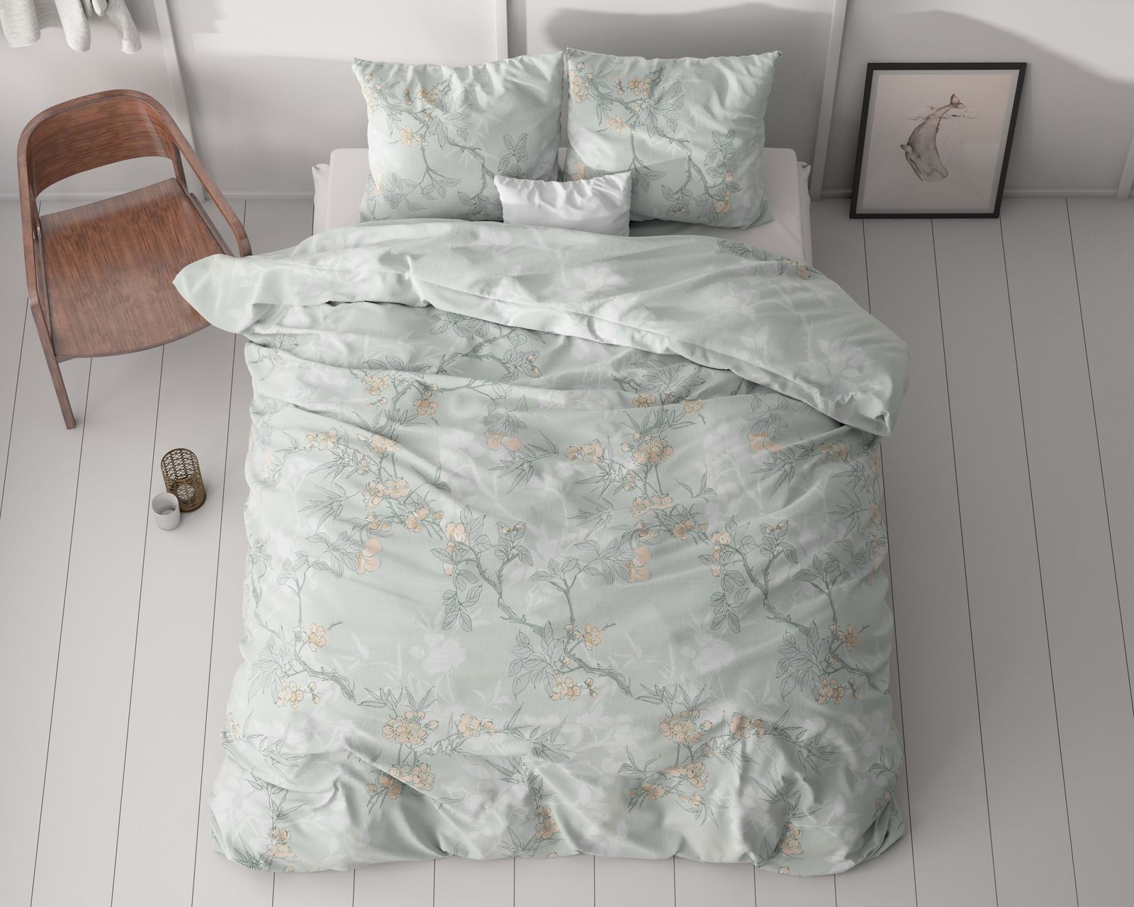 NordDream Classy Blossom pussilakana 200x220 cm sininen