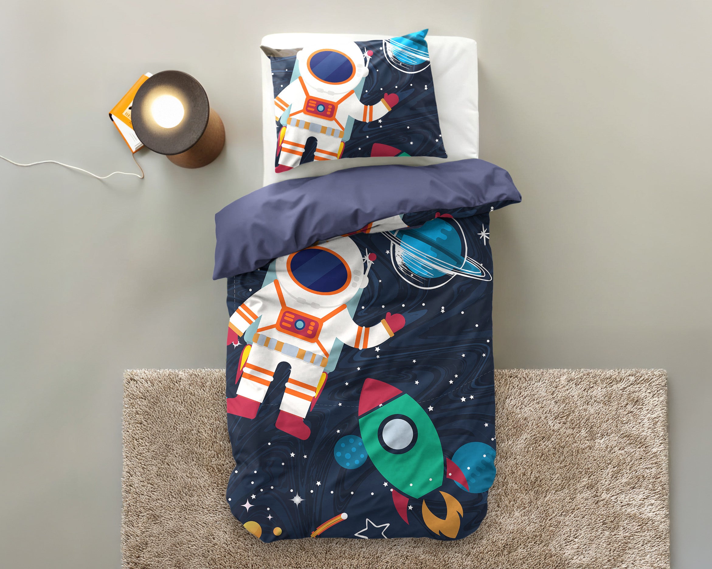 NordDream Kids Space Man 2 pussilakanasetti sininen 140x220 cm