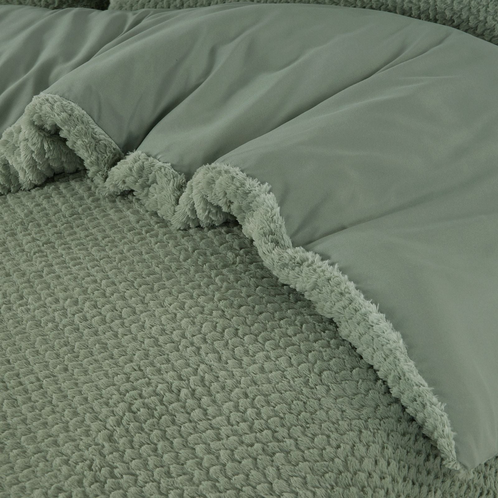 NordDream Teddy Fur pussilakana vihreä 200x200/220 lämmin