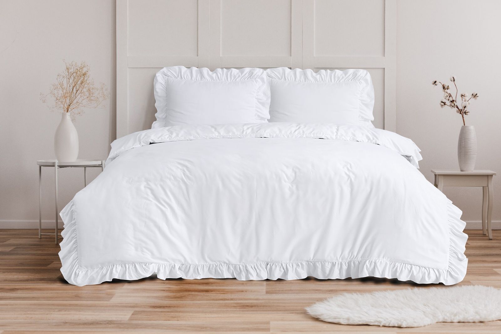 NordSleeps NordDream Fresh Ruffles pussilakana valkoinen mikrokuitu
