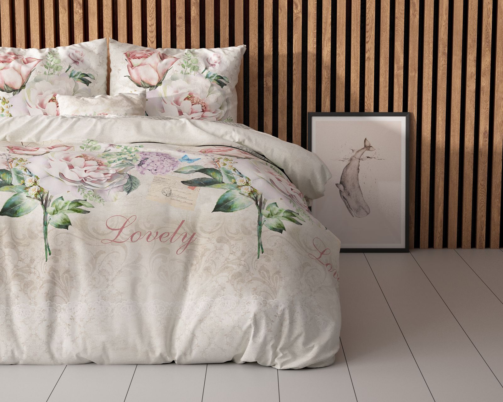 NordDream Elegance Lovely Flower Beige pussilakana 200x220 kaksipuolinen