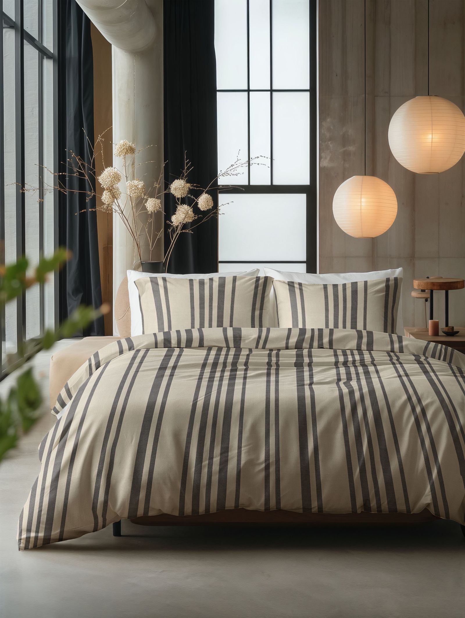 NordDream Pure Linear Linen pussilakana hiekka 2-osainen puuvilla
