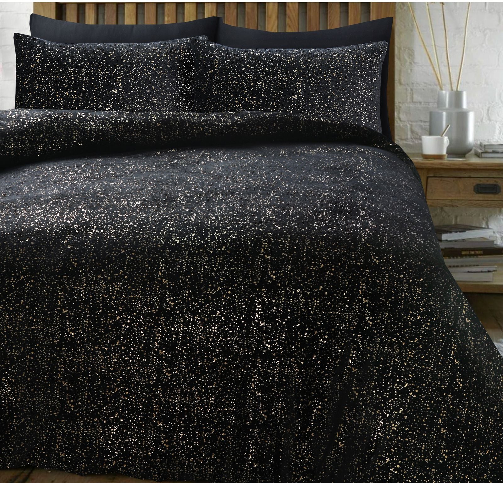NordDream Glamour Sprankle pussilakanasetti musta 200x220 flanelli