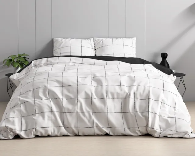 NordDream Satijn Deep Check pussilakana 240x220 valkoinen satiini