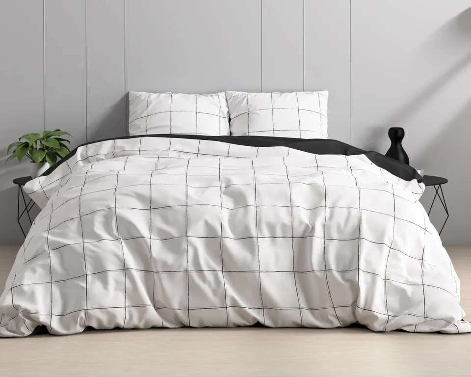 NordDream Satijn Deep Check pussilakana 240x220 valkoinen satiini