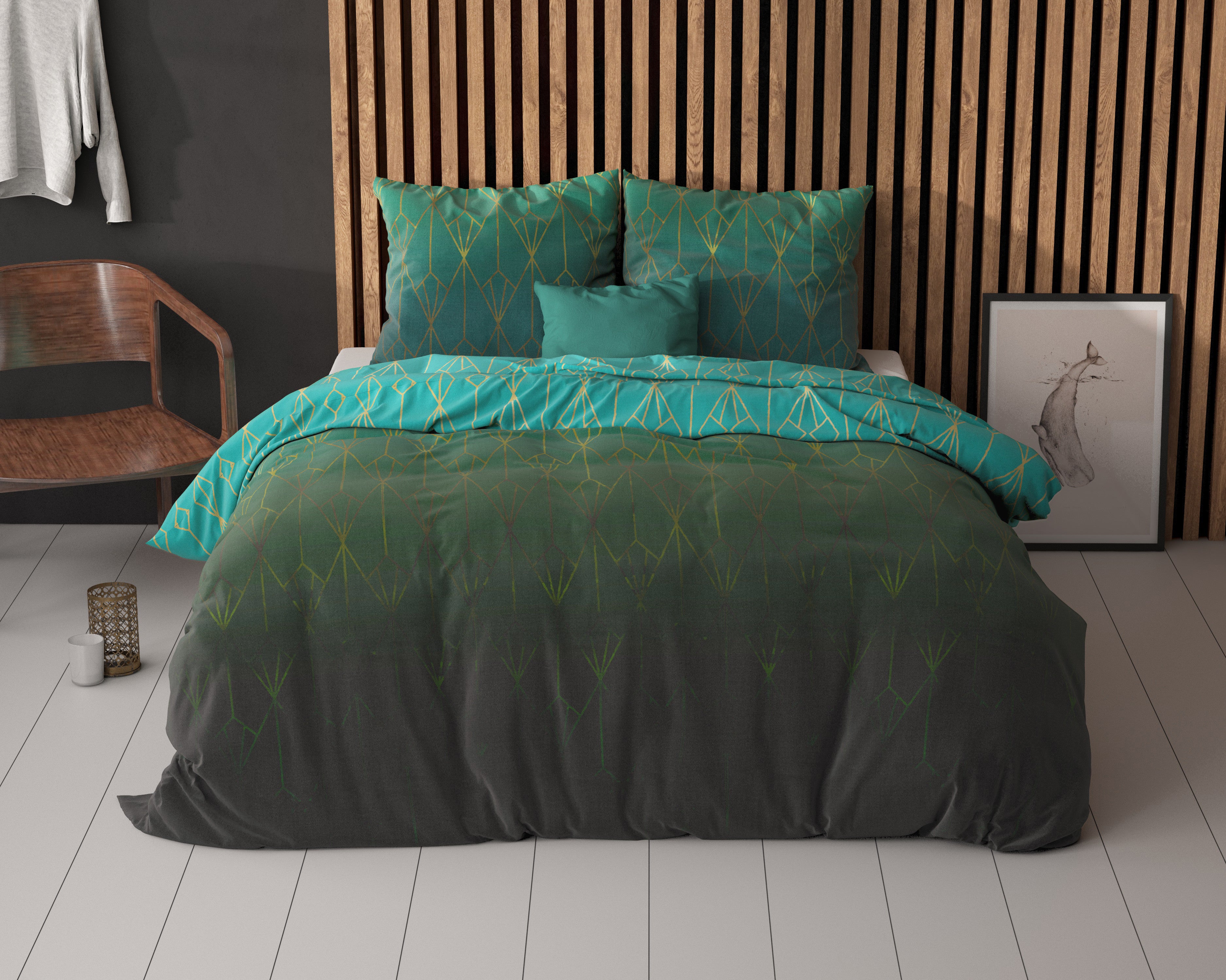 NordDream Elegance Bowen pussilakana vihreä 140x220 puuvilla