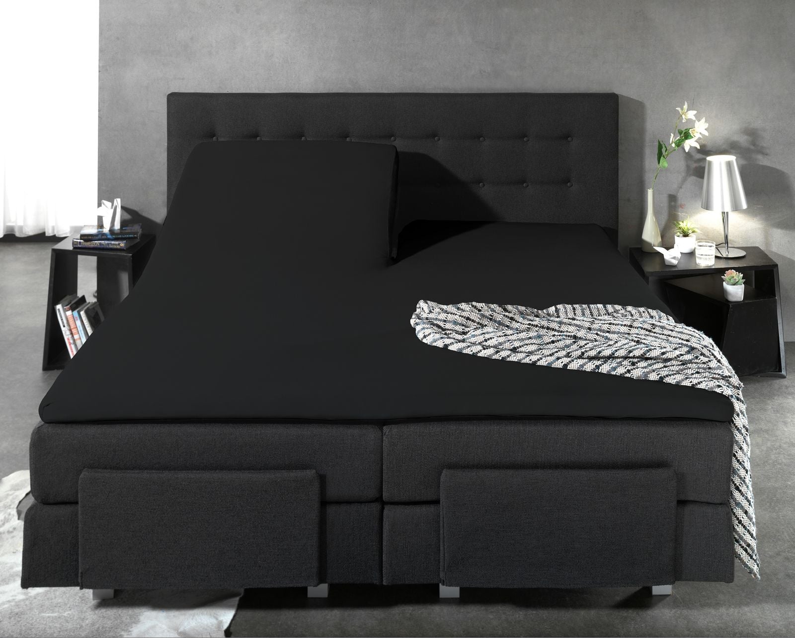 NordDream Puuvilla splittopper-aluslakana 180x200 musta