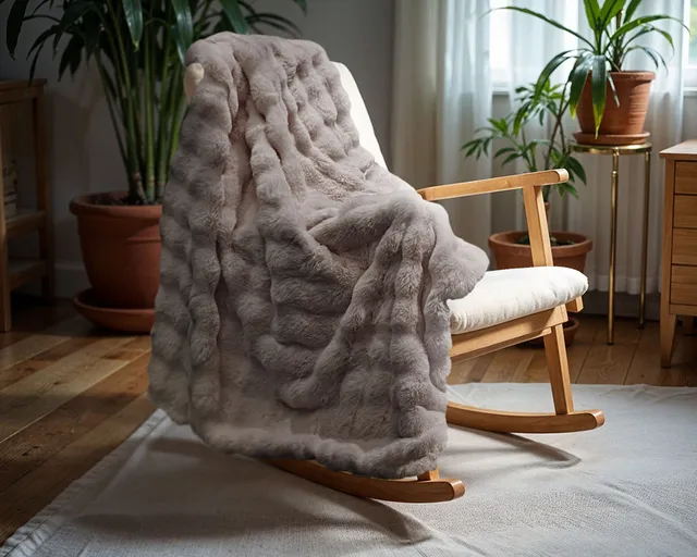 NordDream Pom Rabbit Fur torkkupeitto taupe 150x200 cm