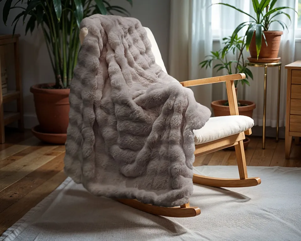 NordDream Pom Rabbit Fur torkkupeitto taupe 150x200 cm