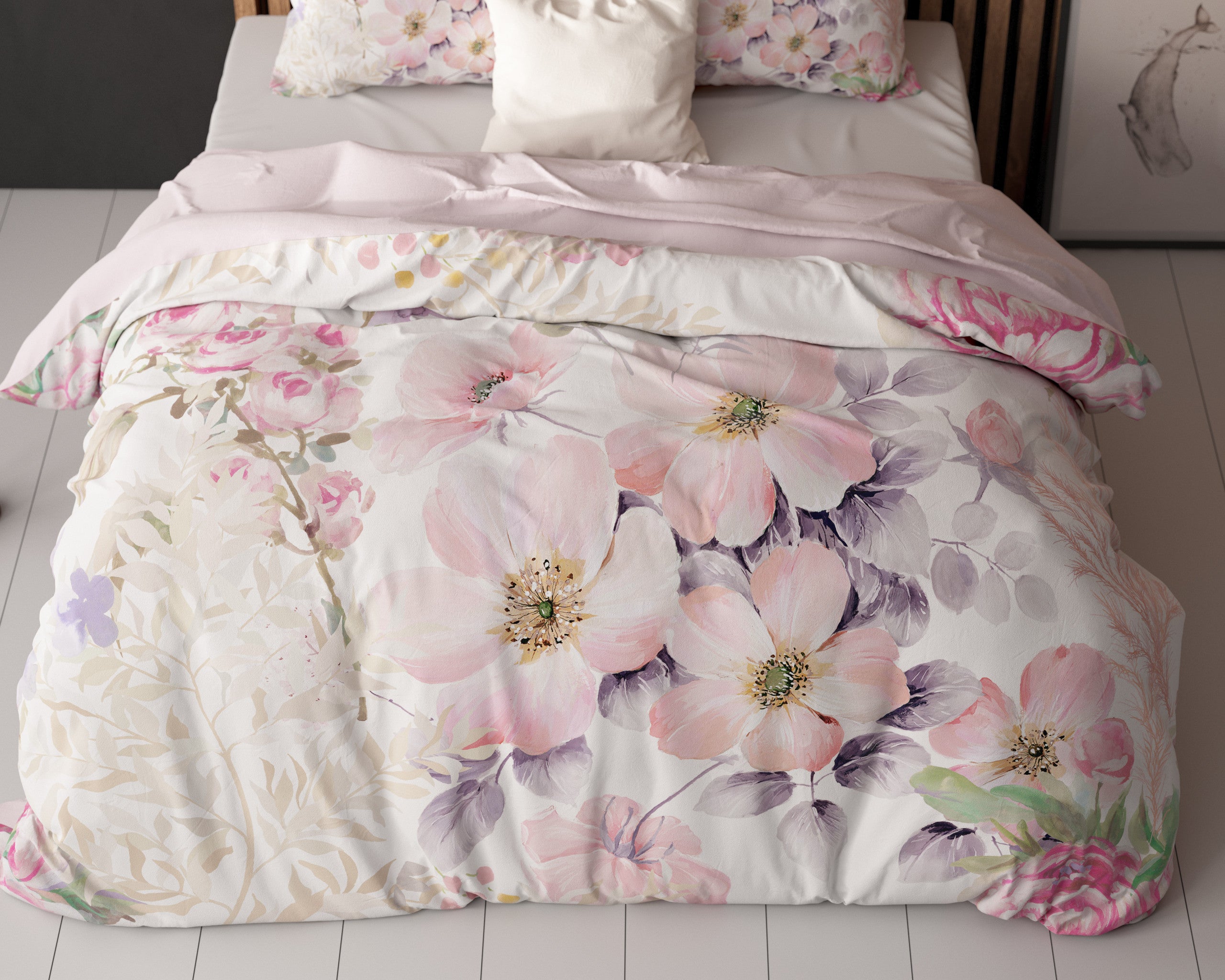 NordDream Essentials Gyna pussilakana 200x200 roosa kuviollinen
