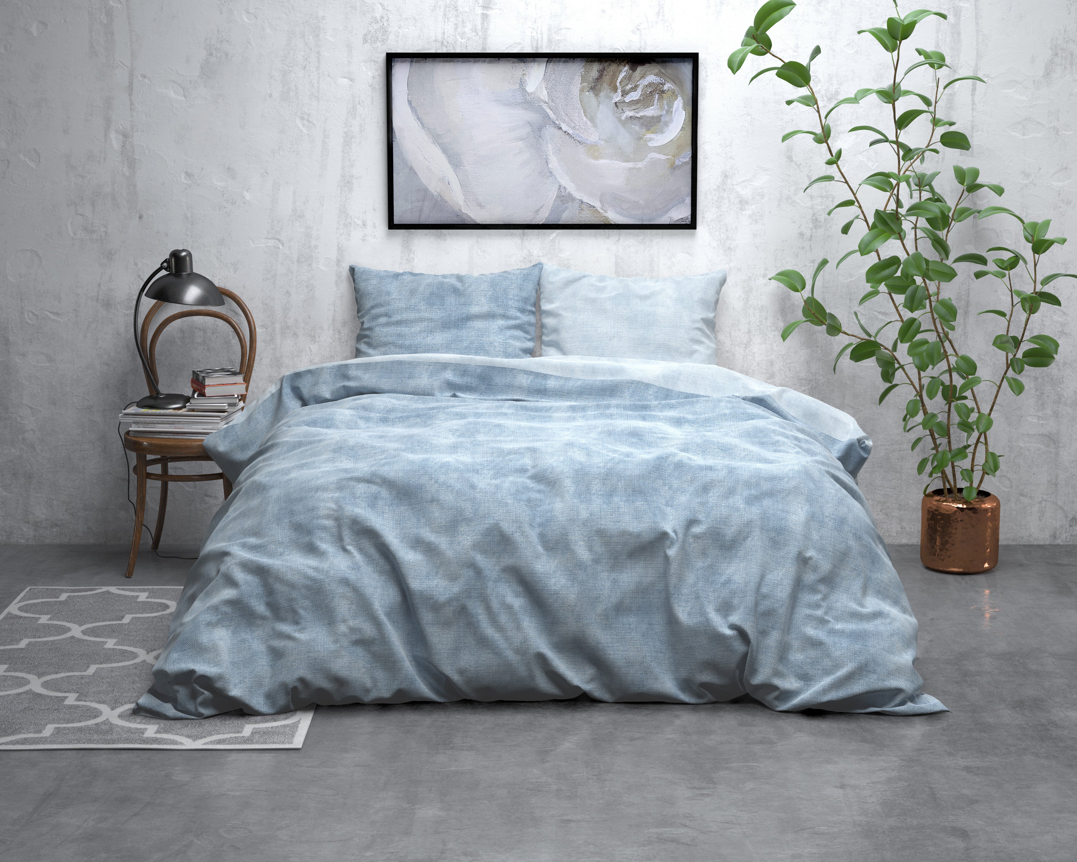 NordDream Flanel Washed Cotton pussilakana 200x200/220 sininen