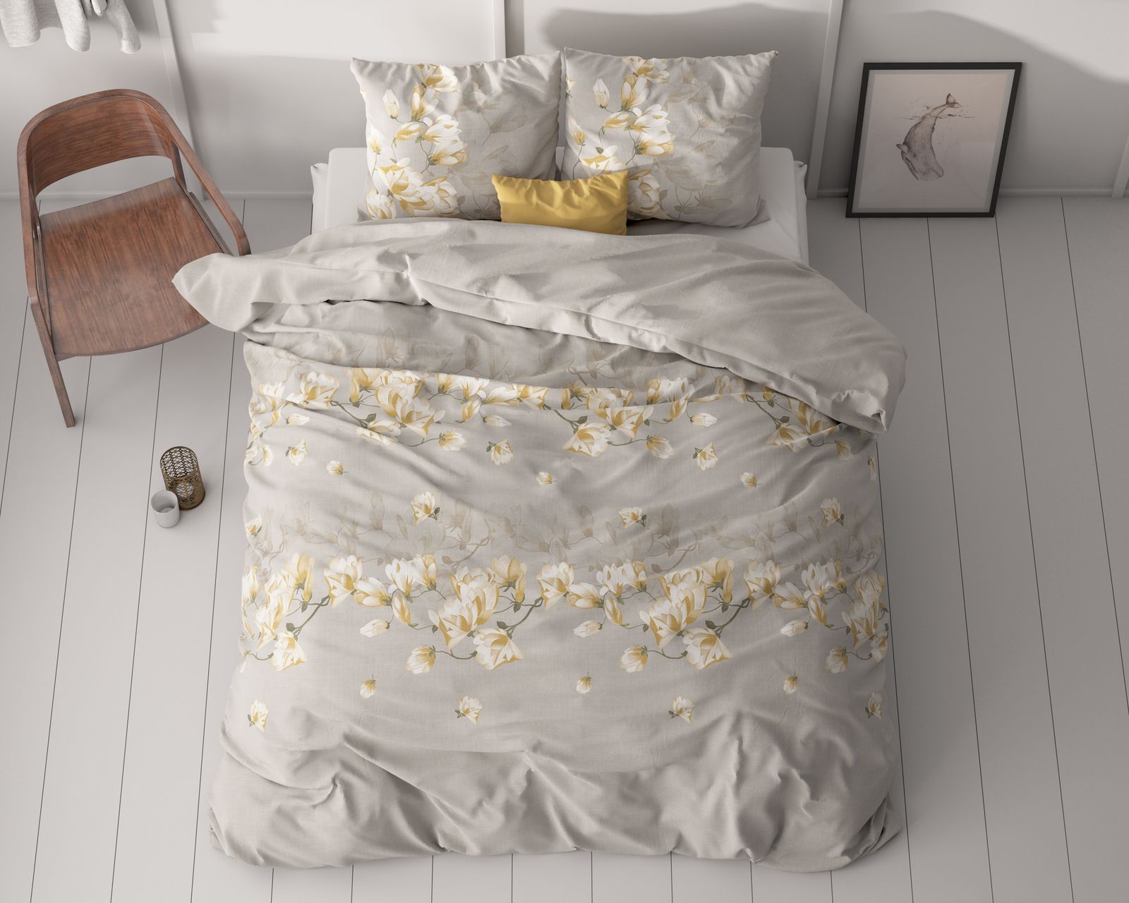 NordDream Classy Summer Flower pussilakana 140x220 hiekka