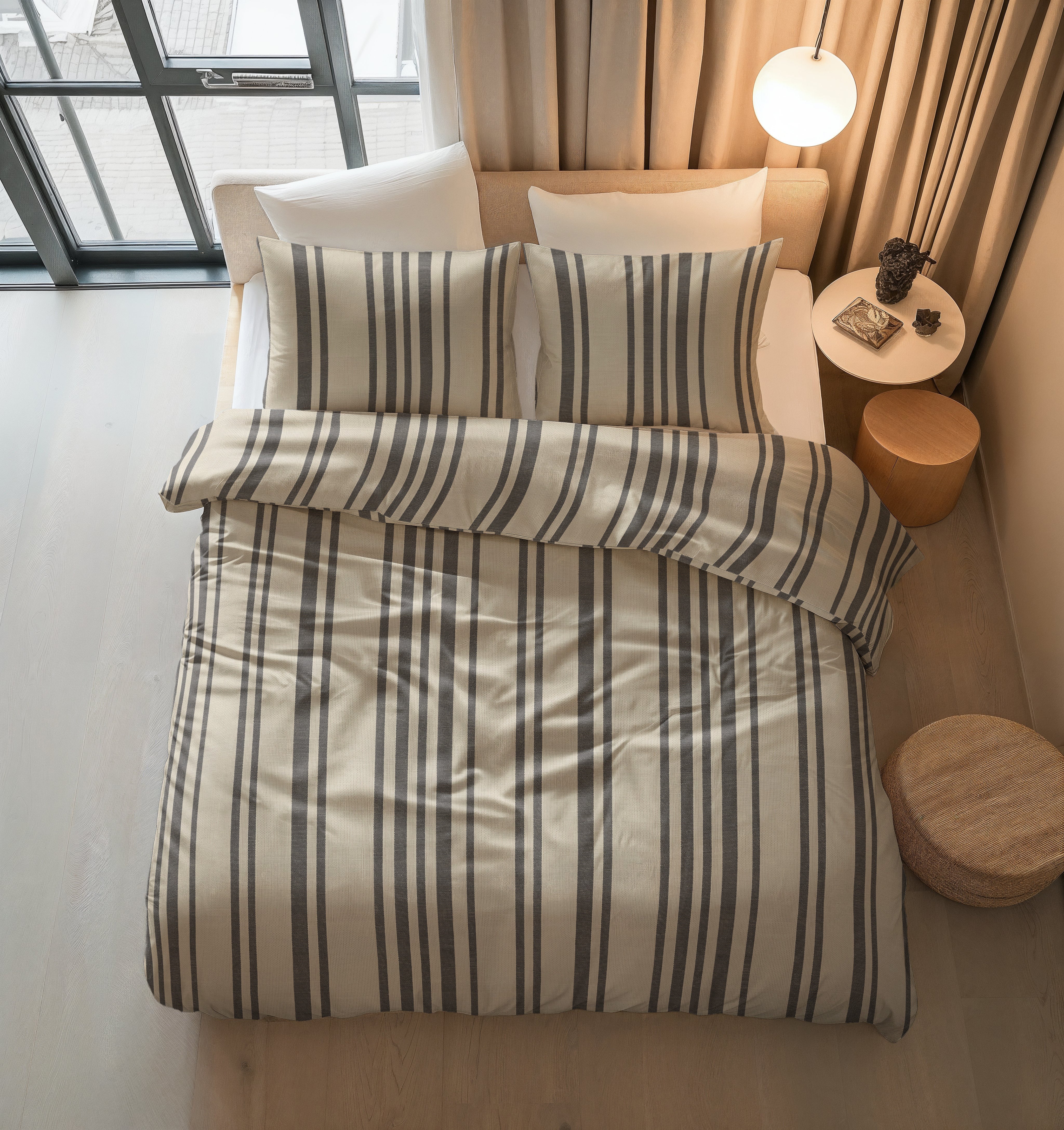 NordDream Pure Linear Linen pussilakana hiekka 2-osainen puuvilla