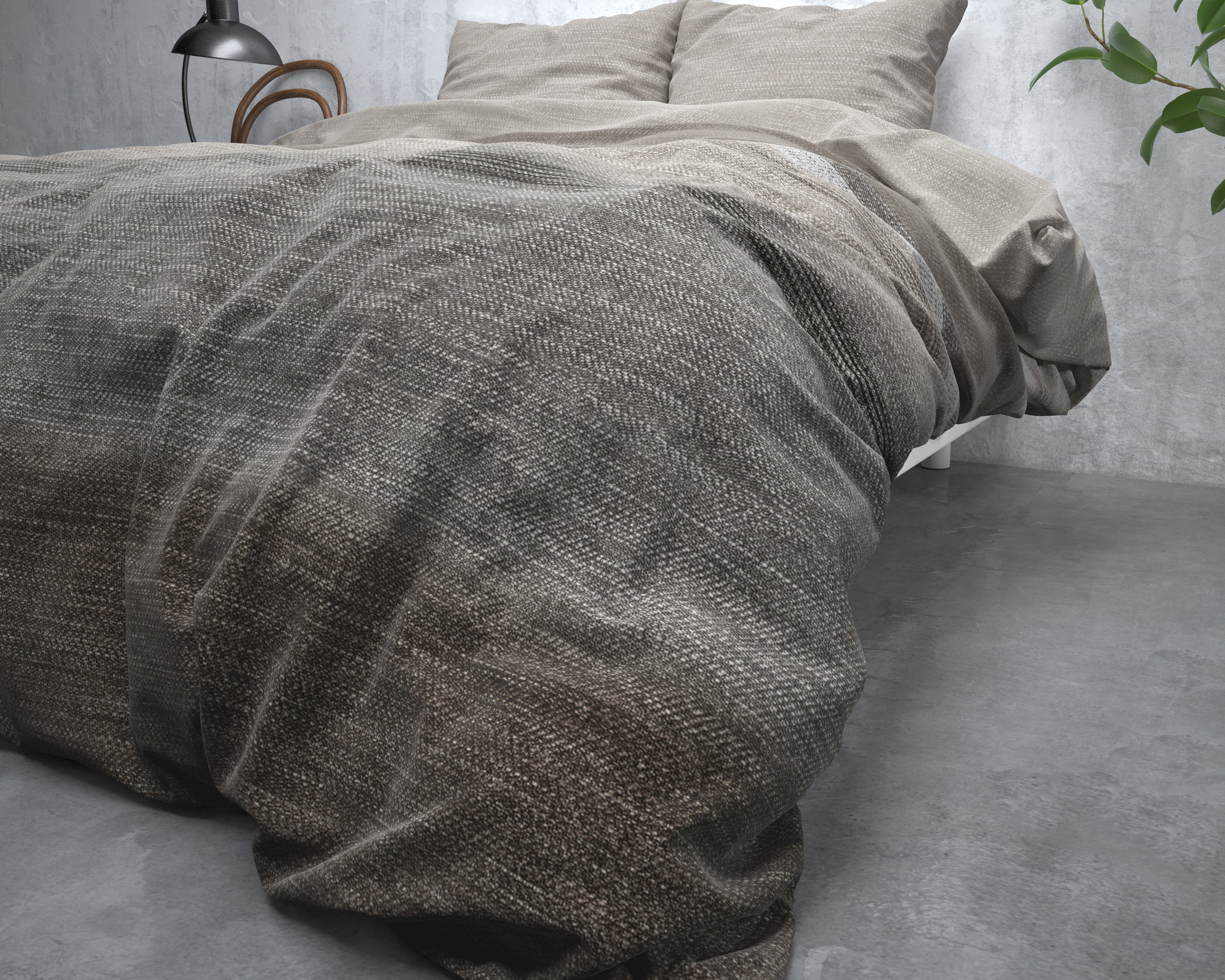NordDream Flanel Stone Stripe pussilakanasetti taupe 200x220